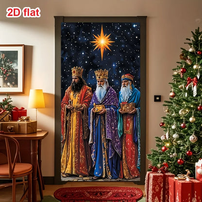 2D Flat 1pc Three Kings Festival Door Hanging Banner Christmas New Year Party Decoration Festive Supplies Polyester Backdrops