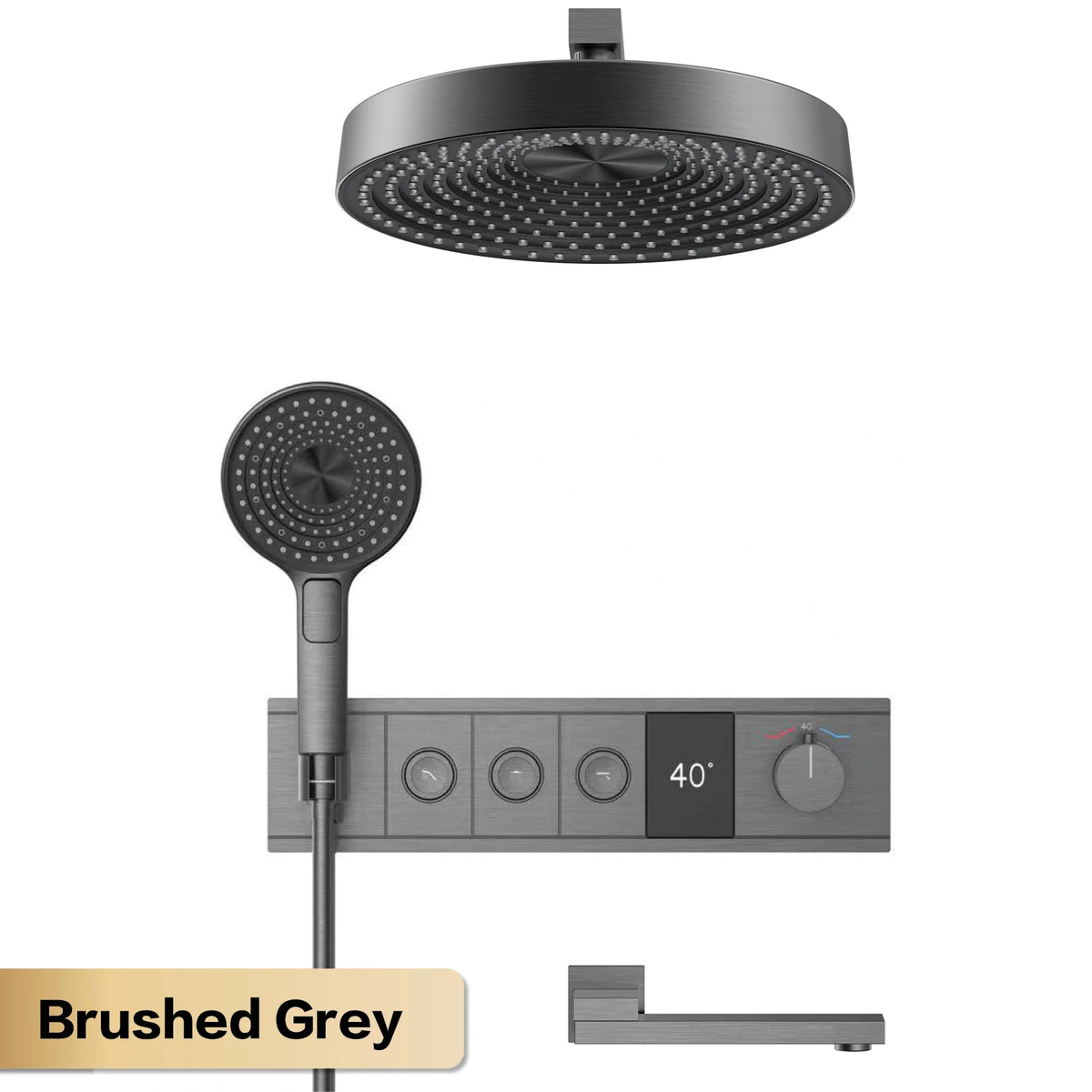 Luxury Bathroom Gunmetal Brass 3-Function LED Digital Display Shower System Wall-Embedded Rainfall Showerhead Bath Fixtures