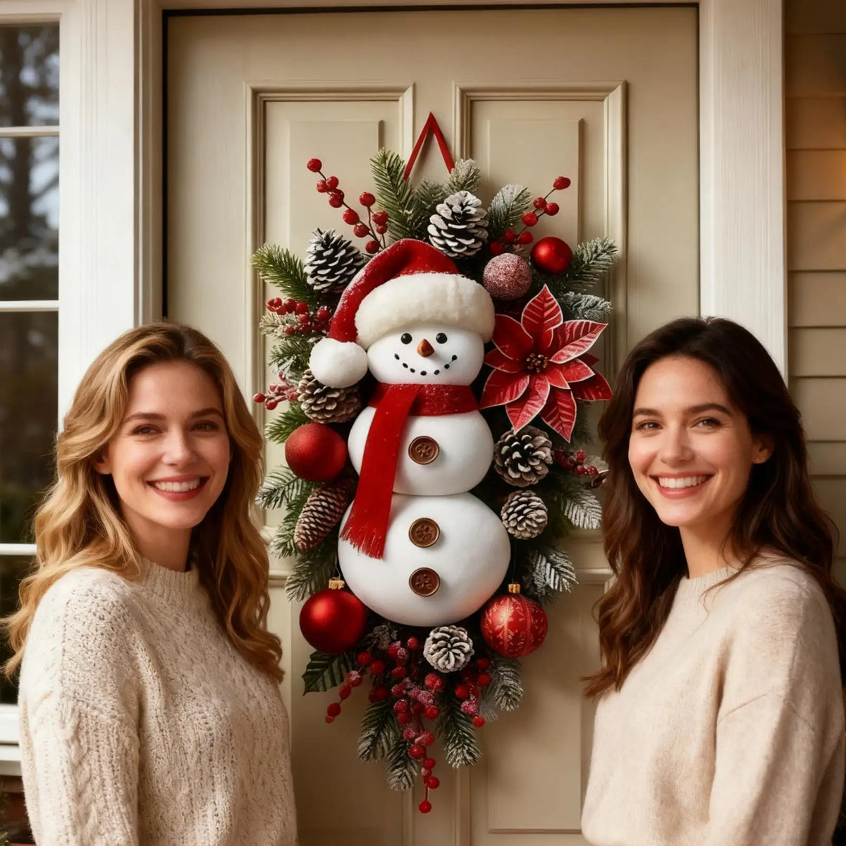 Winter Snowman Christmas Wreath Door Decoration Hanging Door Banner Winter Cute Outdoor Snowman Backdrop Christmas Decoration