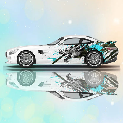 Line Japanese Dragon Splash Car Vinyl Wraps Decal PVC Anti Scratch Sticker Suitable for Trucks SUV Decor Auto Accessories Gift