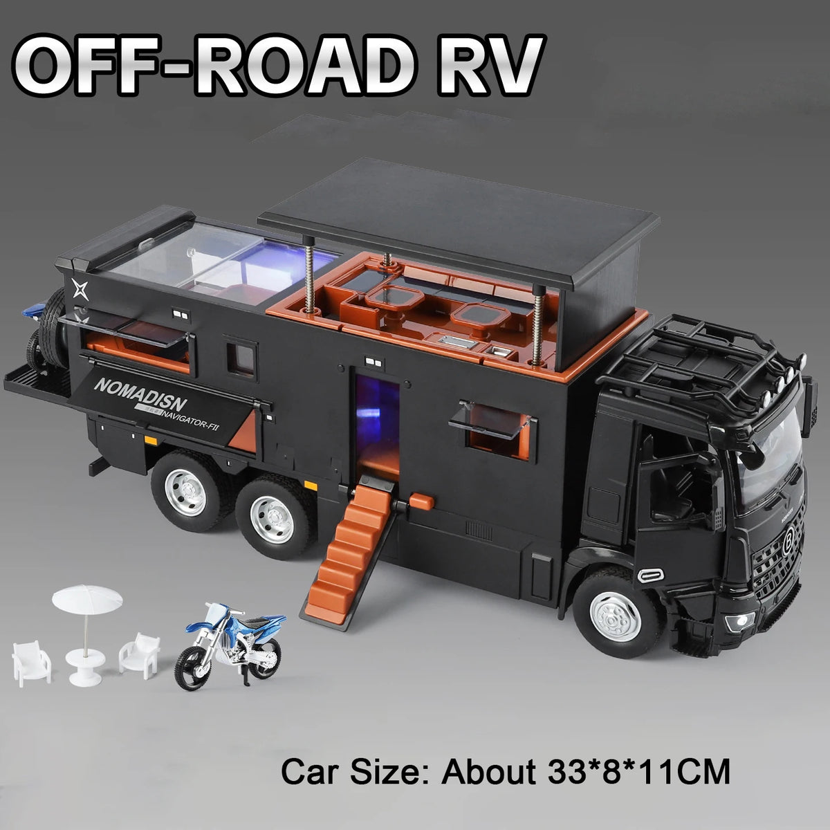 1:18 Off-road RV Diecast Models Alloy Toys Cars Folding Rearview Mirror Doors Opened  with Sound Light Vehices Birthday Surprise