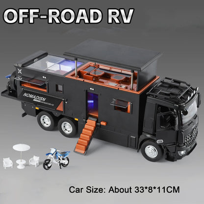 1:18 Off-road RV Diecast Models Alloy Toys Cars Folding Rearview Mirror Doors Opened  with Sound Light Vehices Birthday Surprise