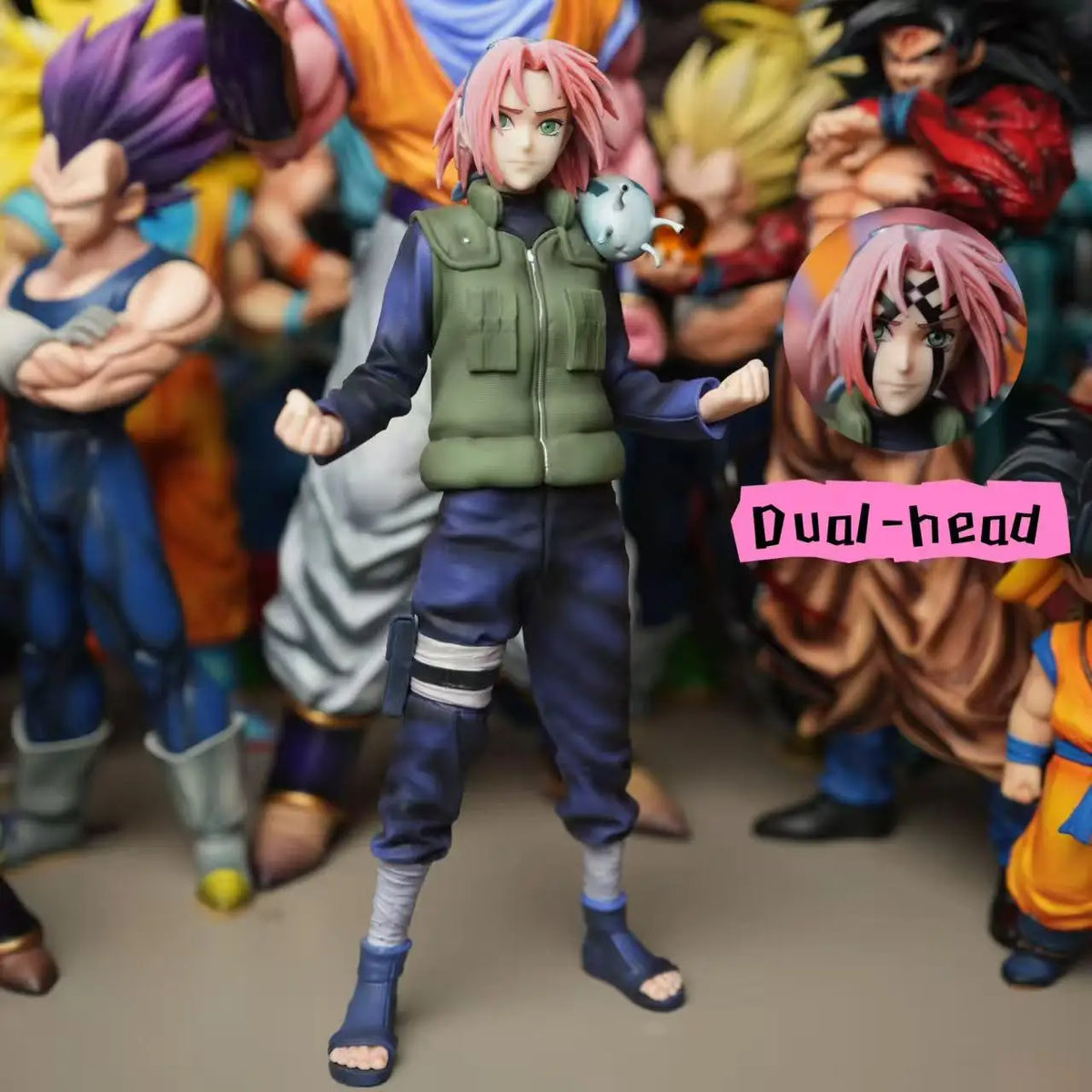 【C4 STUDIO】25.5cm/10.04 Inch Haruno Sakura Dual-Head GK Figure Standing Statue Collectible Model Toy Gift
