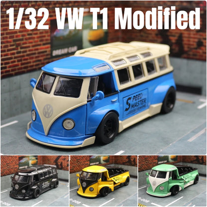 1/32 Volkswagen T1 Minibus Samba JDP Modified Toy Car For Children Diecast Miniature Model Sound & Light Collection Gift Boys