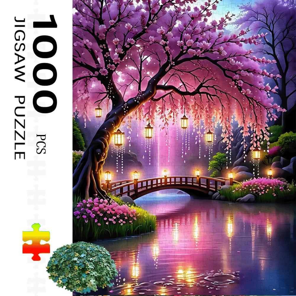 1000pcs Cherry Blossom And Lantern Paper Puzzle - A Large Game for Adults, Perfect for Family Interaction, Home Decoration, Br