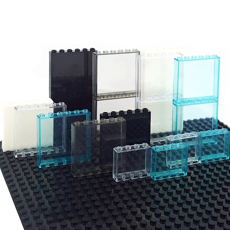 DIY Building Block 10pcs Door Window Frame Wall City 1x6x5 1*4x3 Glass Transparent Panel House Parts MOC Bricks 59350 59349 Toy