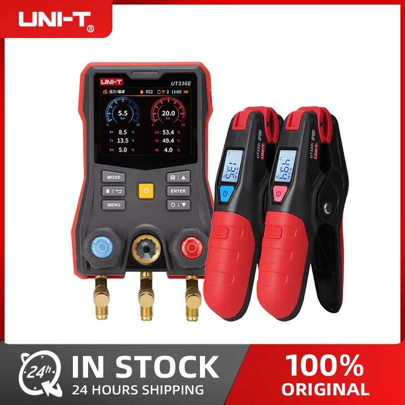 UNI-T UT336E KIT Digital Manifold Gauge With 2PCS UT320I Wireless Temperature Clamps Auto Air Conditioner Refrigerant Pressure