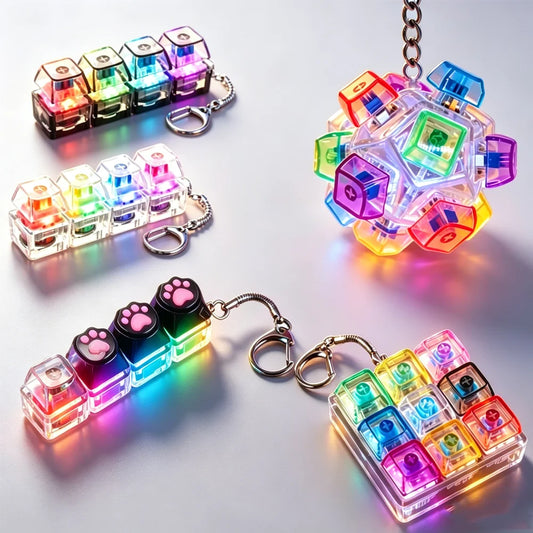 NEW LED Keyboard Keychain Fidget Toys Crystal Clicker Sensory Toy for Stress Relief Keyboard Keychain Fidget Toy for Adults Kids