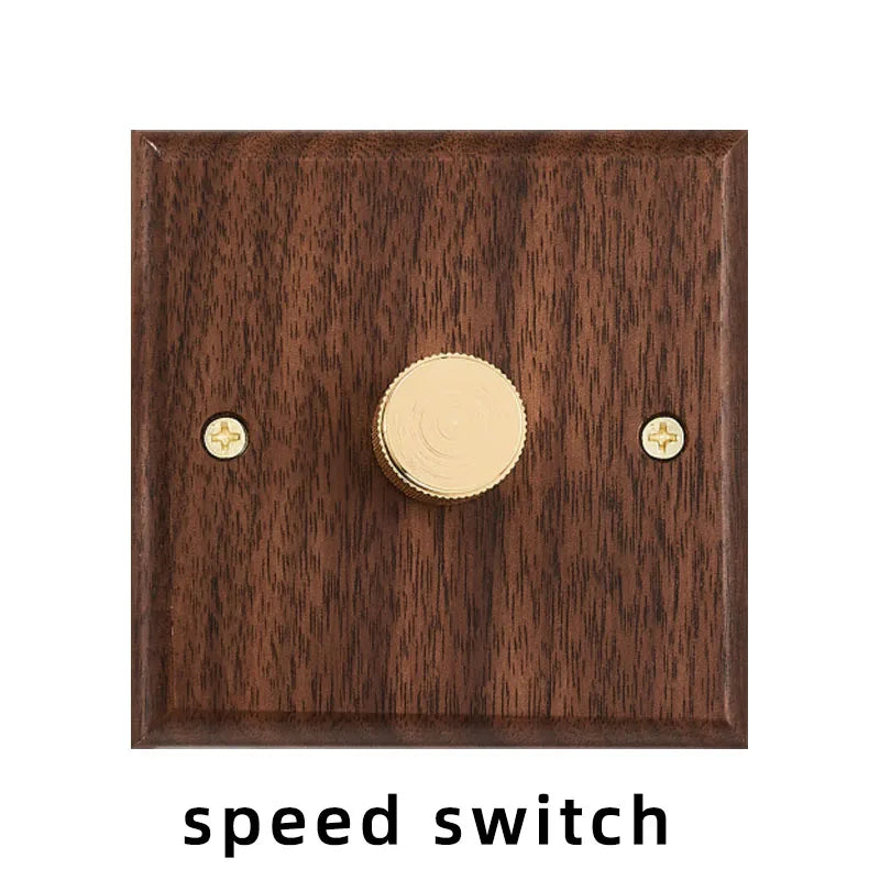 Black walnut wood retro British light switch socket, bedside wall lamp switch LED dimmer, pure wood brass toggle switch board