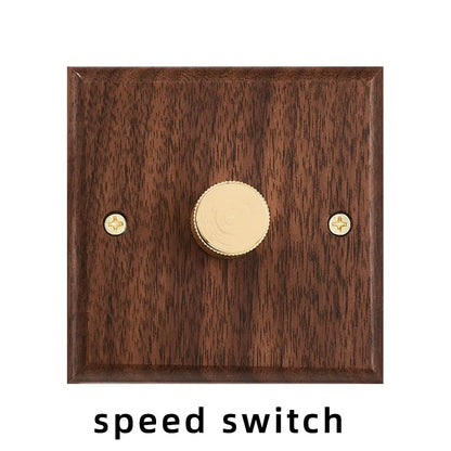 Black walnut wood retro British light switch socket, bedside wall lamp switch LED dimmer, pure wood brass toggle switch board