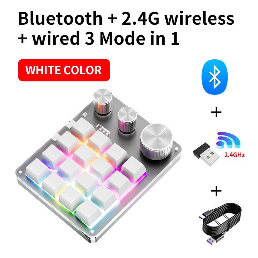 2.4G Customize Bluetooth 3 Modes USB Custom Mechanical Keyboard with Knob Volume Button Knob Programming Macro Gaming 16 Key Key