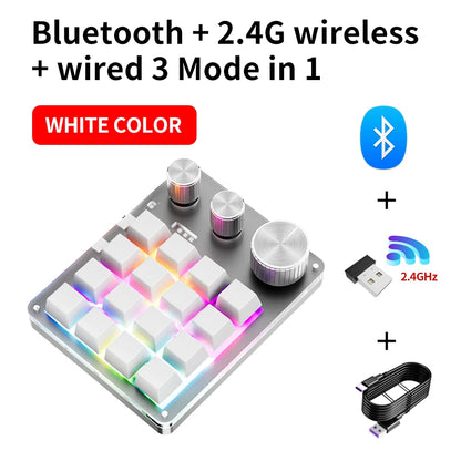 2.4G Customize Bluetooth 3 Modes USB Custom Mechanical Keyboard with Knob Volume Button Knob Programming Macro Gaming 16 Key Key