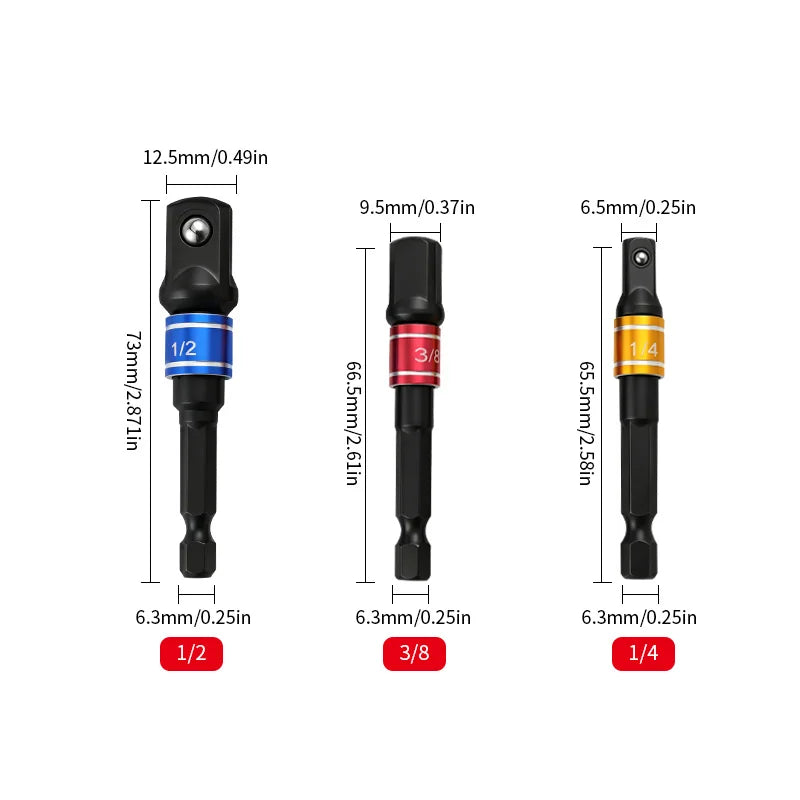 Chrome Vanadium Steel Socket Adapter Hex Shank to 1/4" 3/8" 1/2" Extension Drill Bits Driver Electrical Drilling Heads