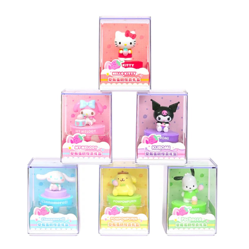 Sanrio Strawberry Cake Surprise Gift Box Series Hello Kitty Kuromi Dolls Figures Desktop Model Ornament Toy Gift