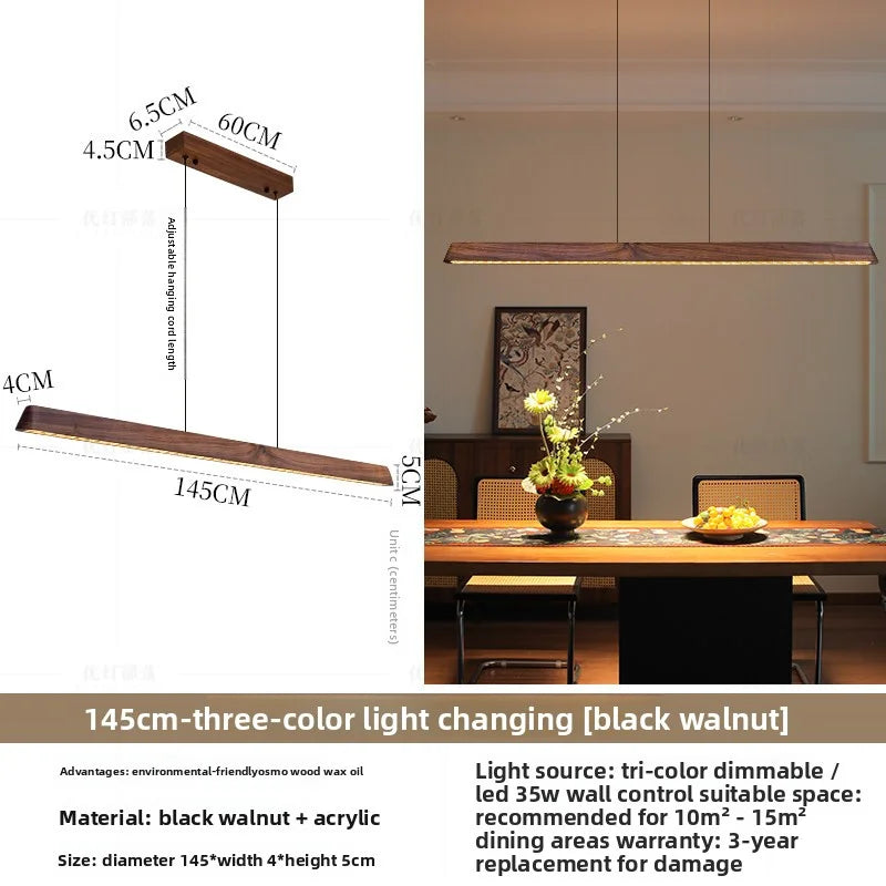 2026 New Restaurant Chandelier Made Of Solid Wood For Eye Protection Minimalist Office Tea Room Long Straight Table Hanging Lamp
