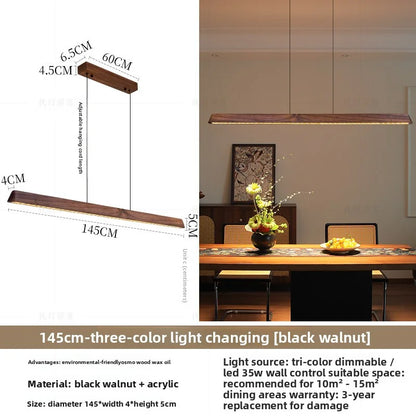 2026 New Restaurant Chandelier Made Of Solid Wood For Eye Protection Minimalist Office Tea Room Long Straight Table Hanging Lamp