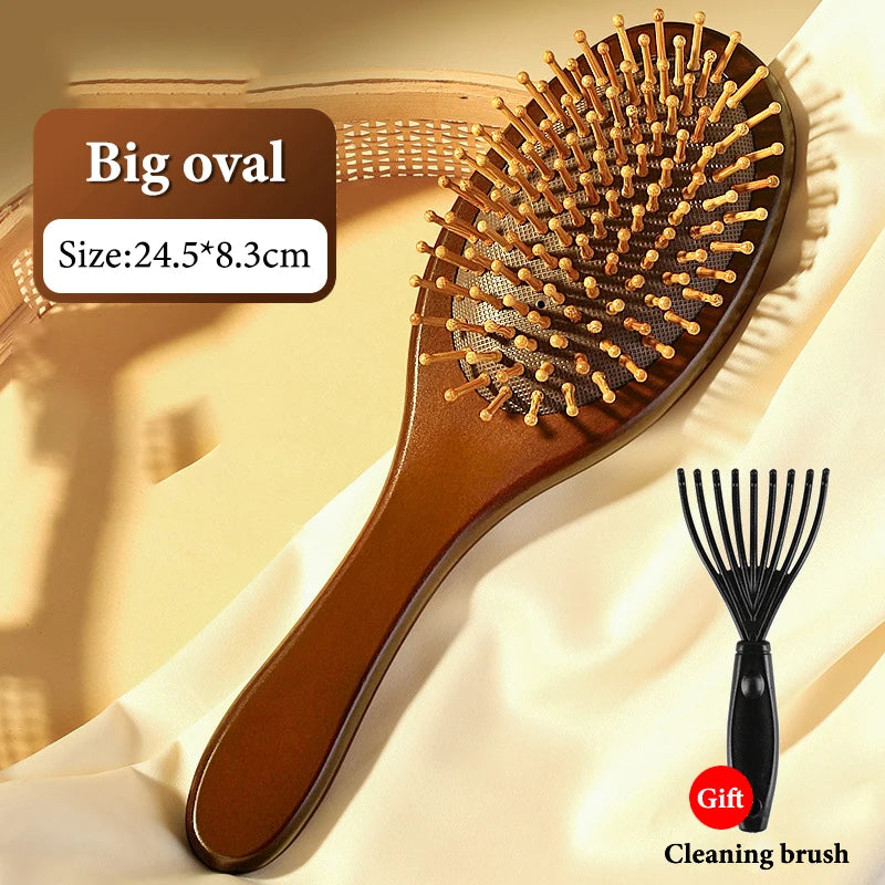 1Pcs Natural Sandalwood Massage Brush Soft Cushion Round Smooth Hair Comb Teeth For Scalp Health