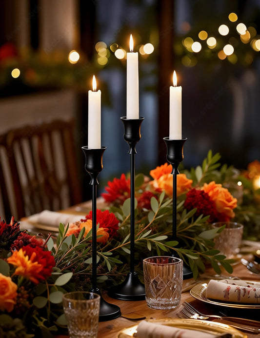 Black Classic Retro Candlestick Holders Set European Vintage Decor for Wedding Party Anniversary Home Dinner Table Centerpiece