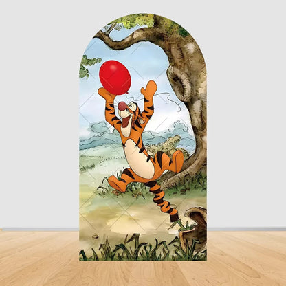 Winnie the Pooh Themed Arched Backdrop Cover Children's Birthday Party Supplies Baby Shower Arrangement Double Sided Printing