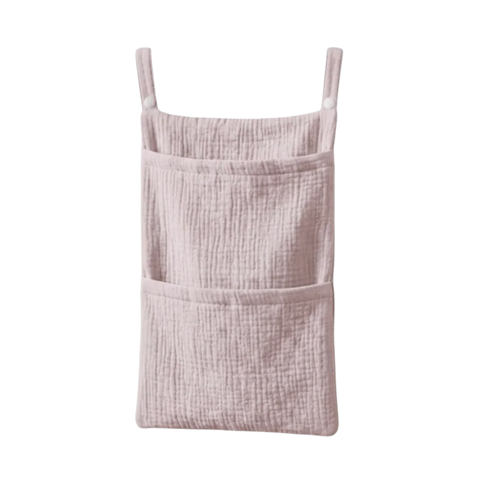Pure Cotton Baby Crib Hanging Bag Large Capacity Solid Color Stroller Storage Bag Multifunctional 2 Pockets Diapers Organizer
