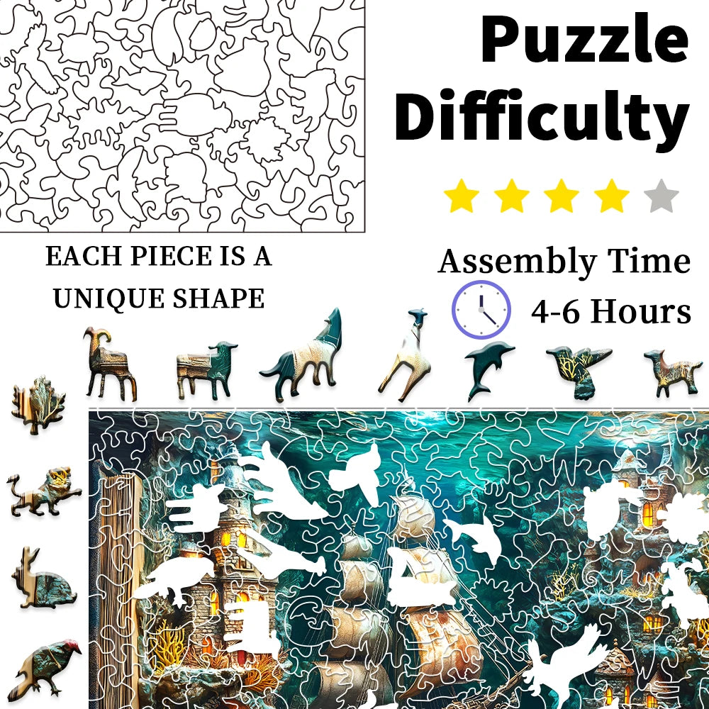 3D Stereo Book Scene Wooden Puzzle - Montessori Toy with Exquisite Patterns, Animal-Themed, Birthday Gift for Adults & Kids