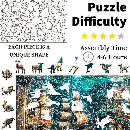 3D Stereo Book Scene Wooden Puzzle - Montessori Toy with Exquisite Patterns, Animal-Themed, Birthday Gift for Adults & Kids
