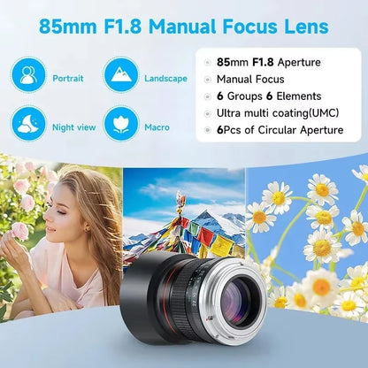 Lightdow Full Frame 85mm F1.8-22 MF Portrait Lens for Canon EF Nikon F SLR Camera Canon RF Nikon Z Sony E Mount Digital Camera