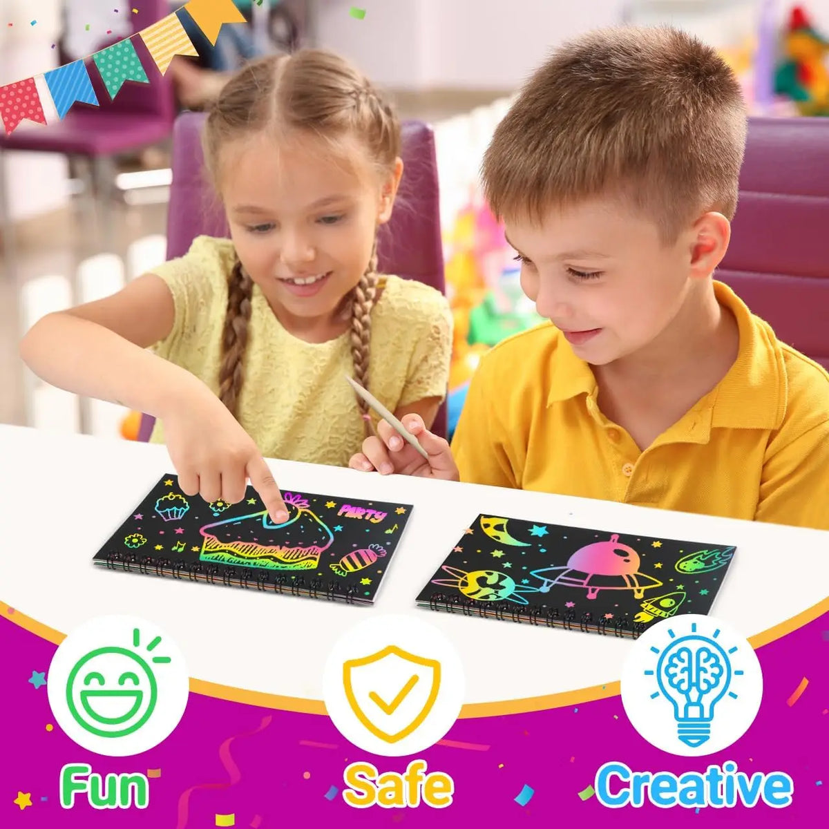 Scratch Rainbow Art Crafts Notebook Coloring Book Goodie Bags Stuffers Kit, Bulk Birthday Gift Classroom Prizes Girl Boy Toddler