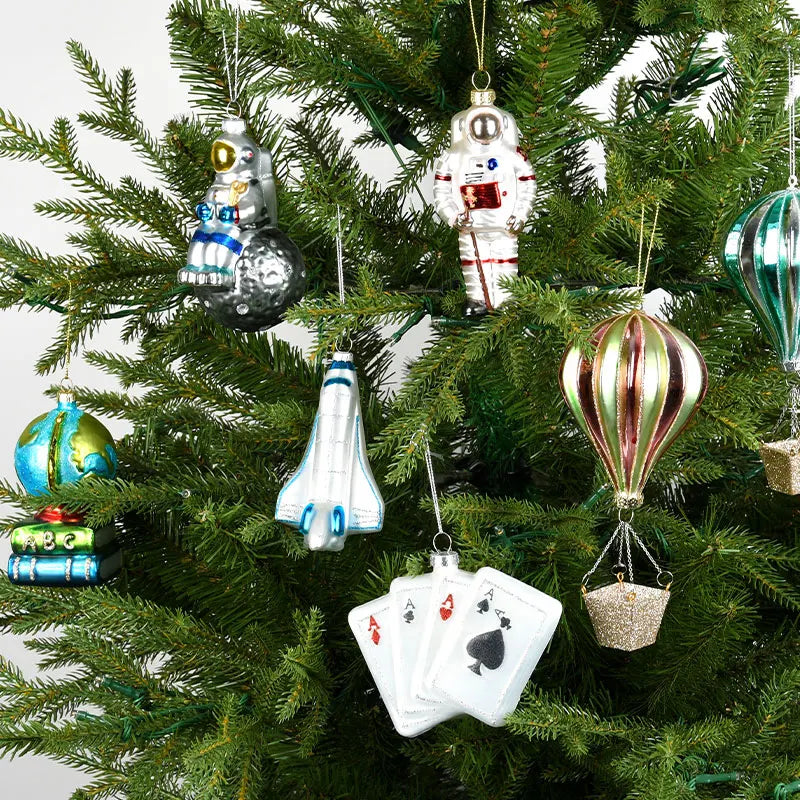 Christmas Decorations Creative Glass Painted Ornaments Astronaut Hot Air Balloon Globe Small Pendants Christmas Tree Hanging Decorations