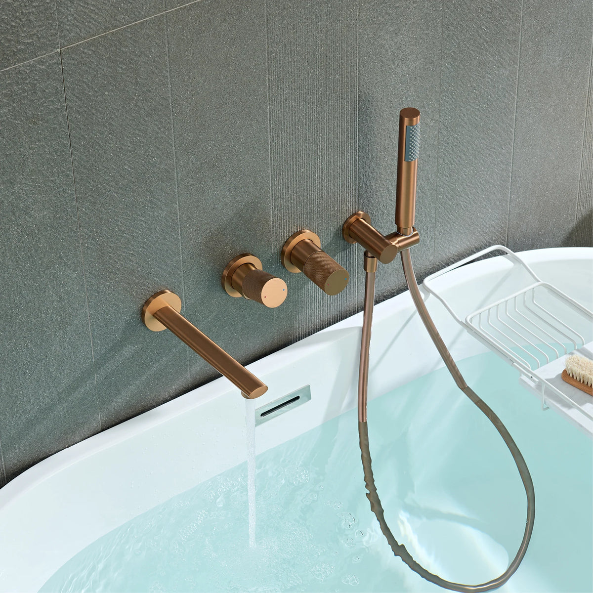 AITANA Luxury Rose Gold Brass Wall Mounted Bathtub Faucet Two Handle Hot Cold Water Embedded 2 Functions Bathroom Mixer Tap