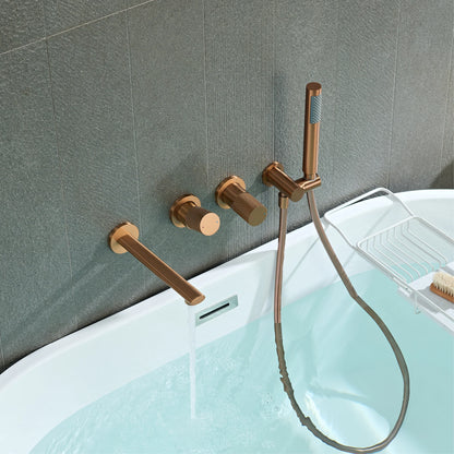 AITANA Luxury Rose Gold Brass Wall Mounted Bathtub Faucet Two Handle Hot Cold Water Embedded 2 Functions Bathroom Mixer Tap