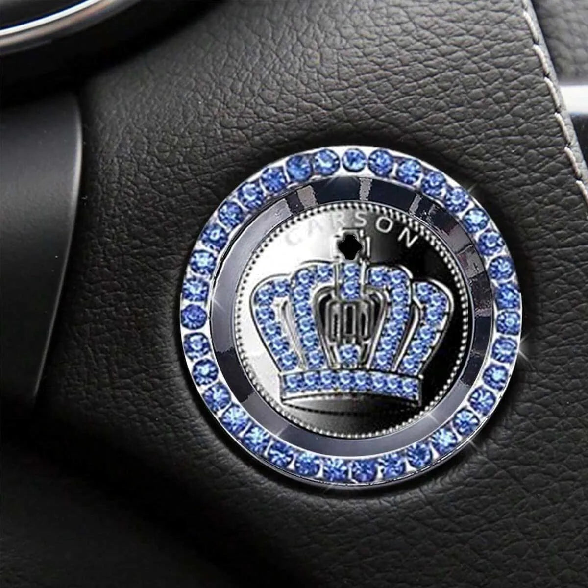 GM One Button Start Trim Ring, Crown Logo Alloy Start Button Cover, Car Interior Accessories, Suitable for Most Vehicles