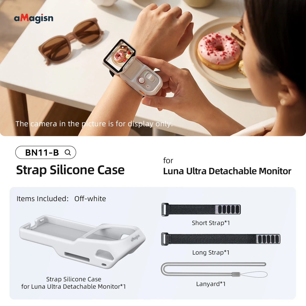 aMagisn Silicone Case with Wrist Strap for Insta360 Luna Ultra Detachable Touchscreen , Real-time Preview for Vlogging Travel