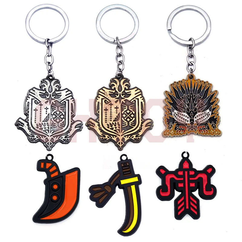5cm/1.96in Monster Hunter Peripheral Keychain World Hunter Guild Logo Greatsword Bow Taijutsu Sword Exterminating Dragon Pendant