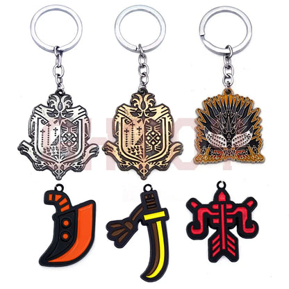 5cm/1.96in Monster Hunter Peripheral Keychain World Hunter Guild Logo Greatsword Bow Taijutsu Sword Exterminating Dragon Pendant