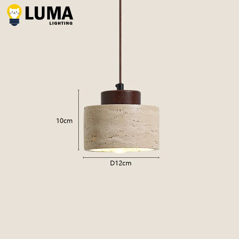 Japanese Wabi-Sabi Stone Pendant Light, LED Yellow Travertine Hanging Lamp for Bedroom Bedside Kitchen Island Dining Room Decor