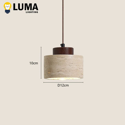 Japanese Wabi-Sabi Stone Pendant Light, LED Yellow Travertine Hanging Lamp for Bedroom Bedside Kitchen Island Dining Room Decor