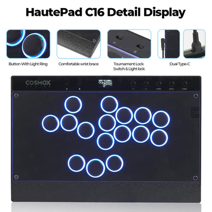 Haute42 Magnetic Hitbox Leverless Controller Button Rim Arcade Controller For PC/PS4/PS5/Switch Stickless Arcade Stick Hitbox