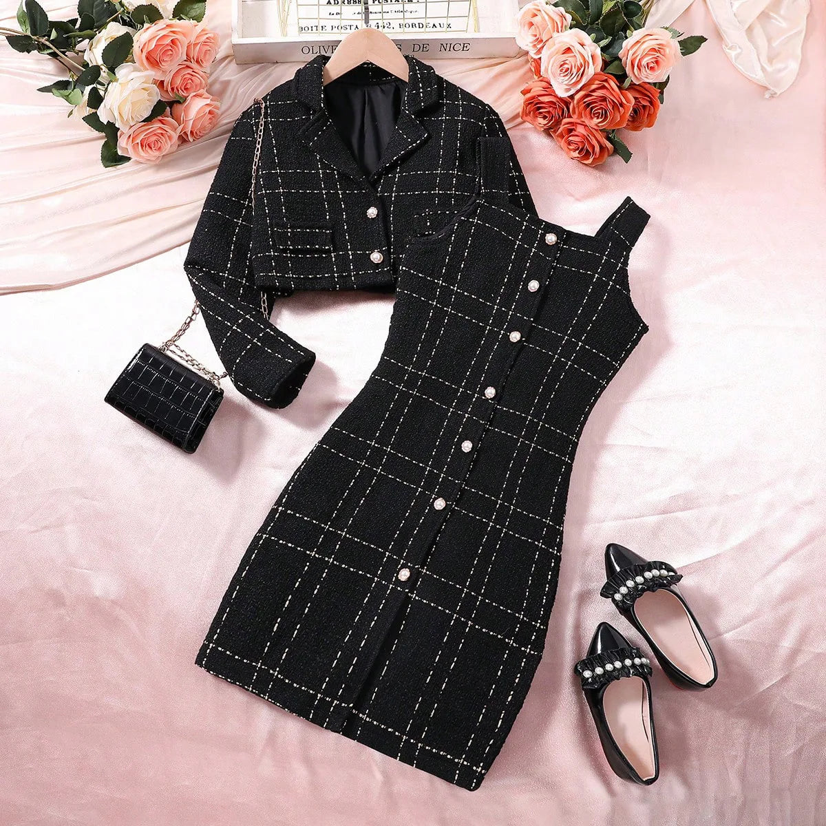 2pcs Fashion Girl Dress with Jacket Clothes Set Teenager Girl Suits Coat Elegant Plaid Dresses Kids Children Clothing Plus Size