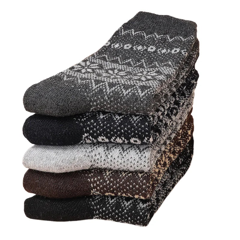 5pairs Unisex Ethnic Style Vintage Thick Wool Warm Crew Men Socks Soft Ultra-Comfortable High Quality Breathable Women's Sock
