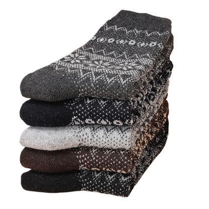 5pairs Unisex Ethnic Style Vintage Thick Wool Warm Crew Men Socks Soft Ultra-Comfortable High Quality Breathable Women's Sock