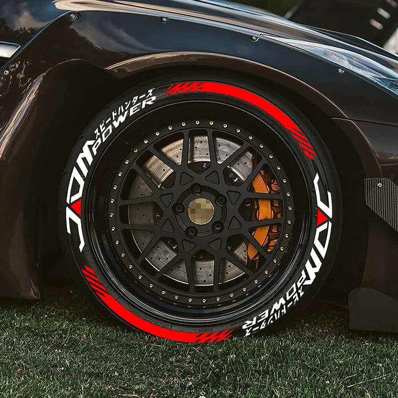 Permanent JDM Tire Letter Stickers White Rubber Tire Decals Universal Fit Car Wheel Sidewall Sticker DIY Racing Drift Style