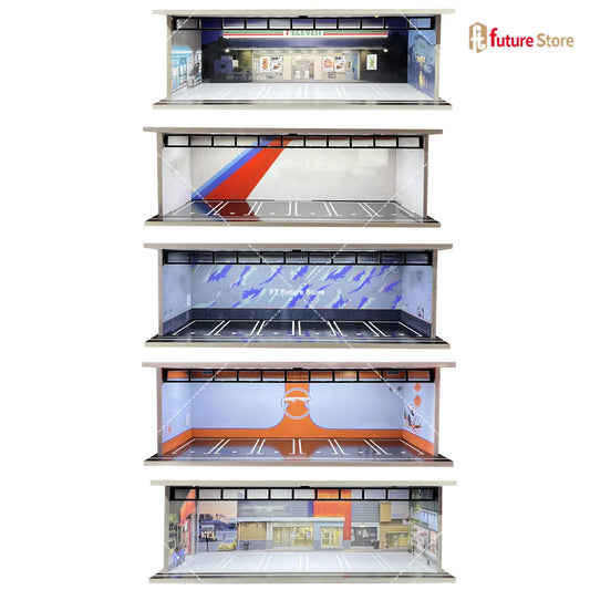 1/64 Scale Garage Scene Model Lighting Assembled Parking Lot Diorama Parking Place for Miniatures Figure Cars Display