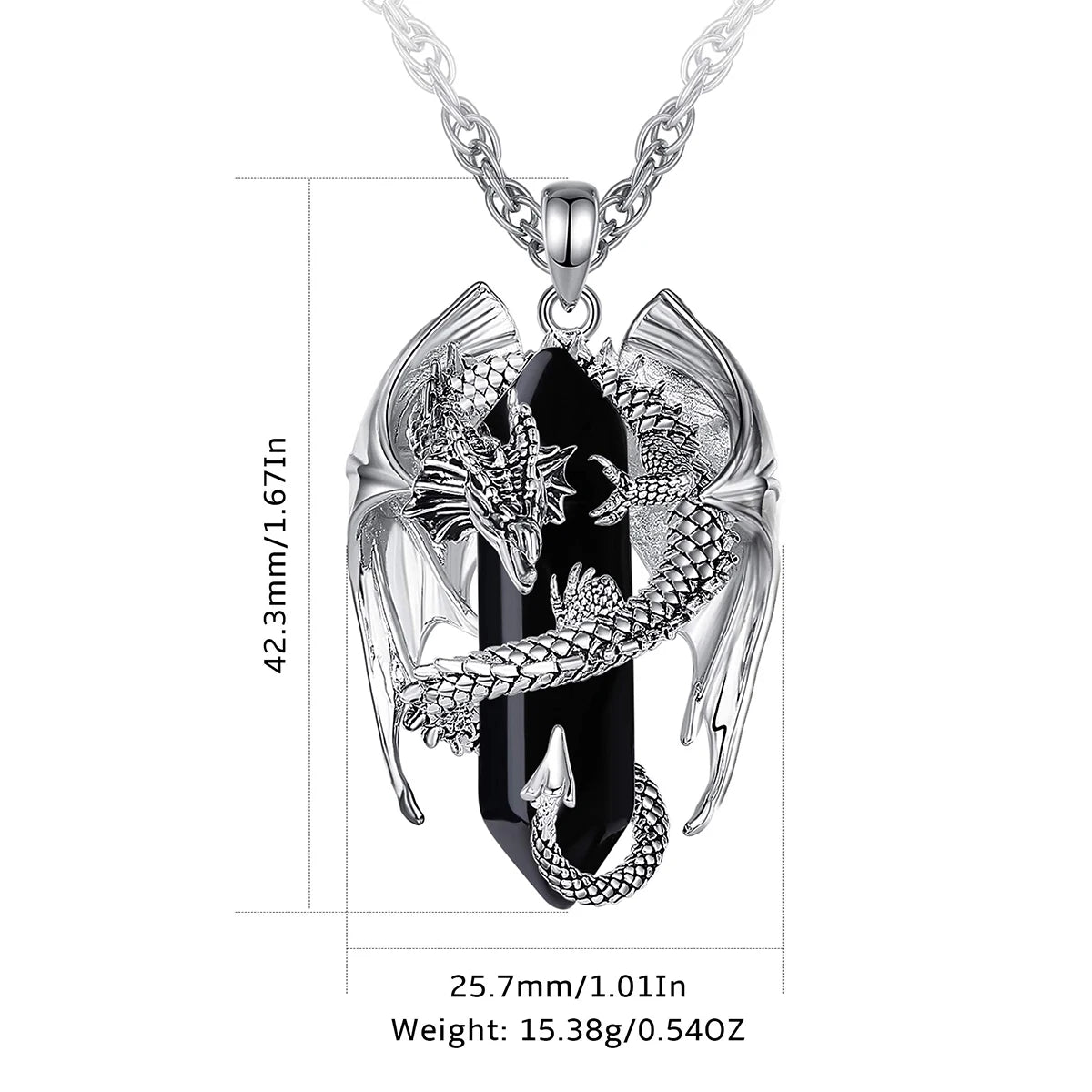 Eudora Dragon Twining Hexagonal Obsidian Prismatic Necklace Punk Healing Stone Crystal Pendant Personality Jewelry Gift for Man