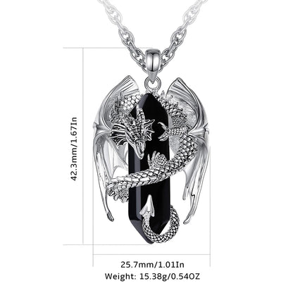 Eudora Dragon Twining Hexagonal Obsidian Prismatic Necklace Punk Healing Stone Crystal Pendant Personality Jewelry Gift for Man
