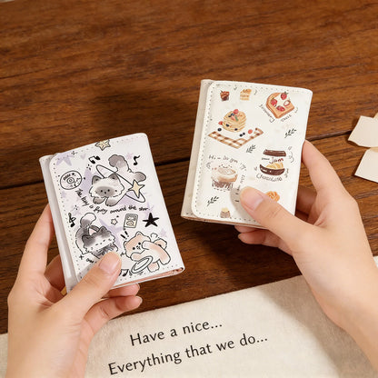 BUYLEMO Cartoon Illustration Snap Button Short Wallet, Kawaii PU Leather Multi-Card Slot Card Holder