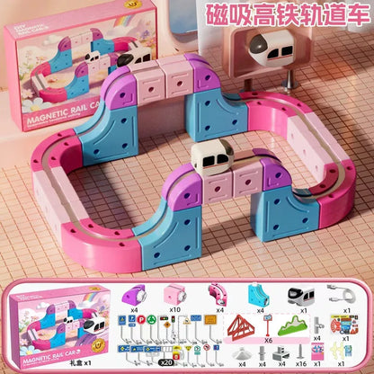 Snap-Together DIY Magnetic Electric Train Anti Gravity Track Set Magnetic Building Blocks Toy For Children Girls Birthday Gift