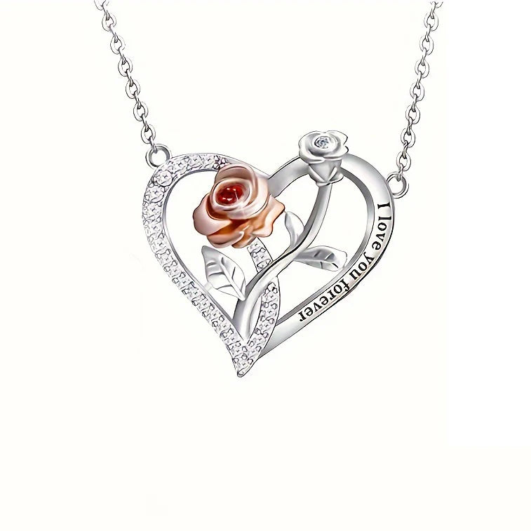 I Love You Forever Necklace With Rose Flower Gift Box For Girlfriend Mother Birthday Romantic Gift 2024 New Fashion Jewelry