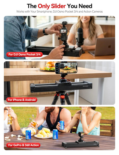 IFOOTAGE Shark Slider PICO PRO, 15.75'' Motorized Slider for DJI Pocket 3/4, Action Cameras and Smart Phones, Dual-Axis 360°