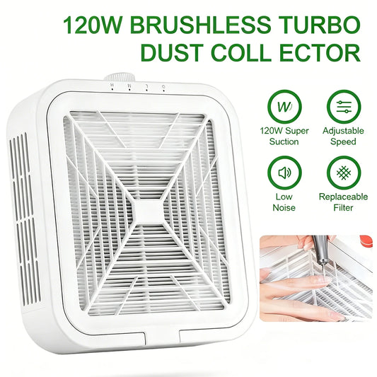 Turbine Brushless Nail Dust Remover Strong Suction 120W Nail Vacuum Cleaner for Manicure with Removable Filter Speed Adjustable